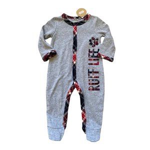 Mud Pie footed footie sleeper sleep & play RUFF LIFE 3-6m nwt gray plaid Dog pup